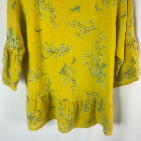 Valentina Naldi Yellow Floral Italian Linen Bell Sleeve Blouse Top Size:L - Picture 4 of 10